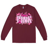 Burgundy Think pink Cancer Awareness Long Sleeve Tee - HowdyJamesFarm