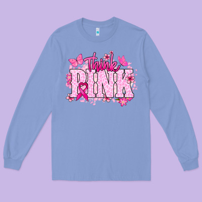 Think Pink Cancer Awareness Long Sleeve Tee Designed By Howdyjamesfarm