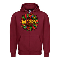 Burgundy merry christmas with light sunflower bbs Zipper Hoodie - BundleAndBundleShop