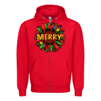 Red merry christmas with light sunflower bbs Zipper Hoodie - BundleAndBundleShop