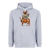 Heather Grey Christmas cow sheep and chicken Heavyweight Hoodie - LillyAllenDesigns