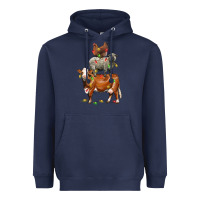 Navy Christmas cow sheep and chicken Heavyweight Hoodie - LillyAllenDesigns