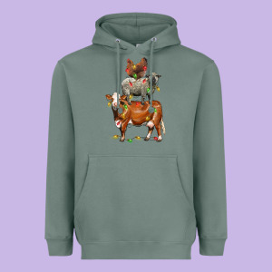 Christmas Cow Sheep And Chicken Heavyweight Hoodie Designed By Lillyallendesigns