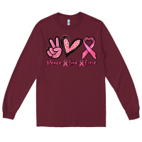 Burgundy Peace love cure Cancer Awareness Long Sleeve Tee - HowdyJamesFarm