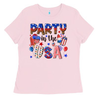 Bubblegum Pink party in the usa Ladies Tee - NancyCooperArtShop