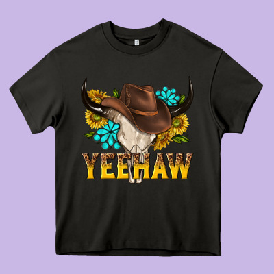 Yeehaw Bull Skull Heavy Core Tee Designed By Nancycooperartshop