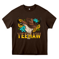 Chocolate Brown yeehaw bull skull Heavy Core Tee - NancyCooperArtShop
