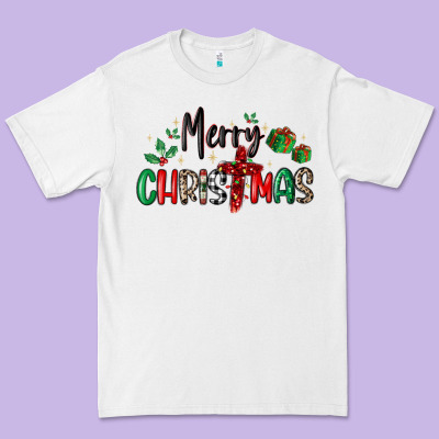Faith Cross Merry Christmas Premium Tee Designed By Maliassmallbusiness
