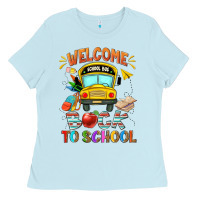 Baby Blue welcome back to school with school bus Ladies Tee - NancyCooperArtShop