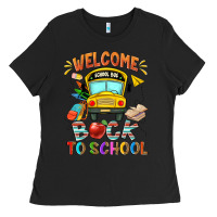 Black welcome back to school with school bus Ladies Tee - NancyCooperArtShop