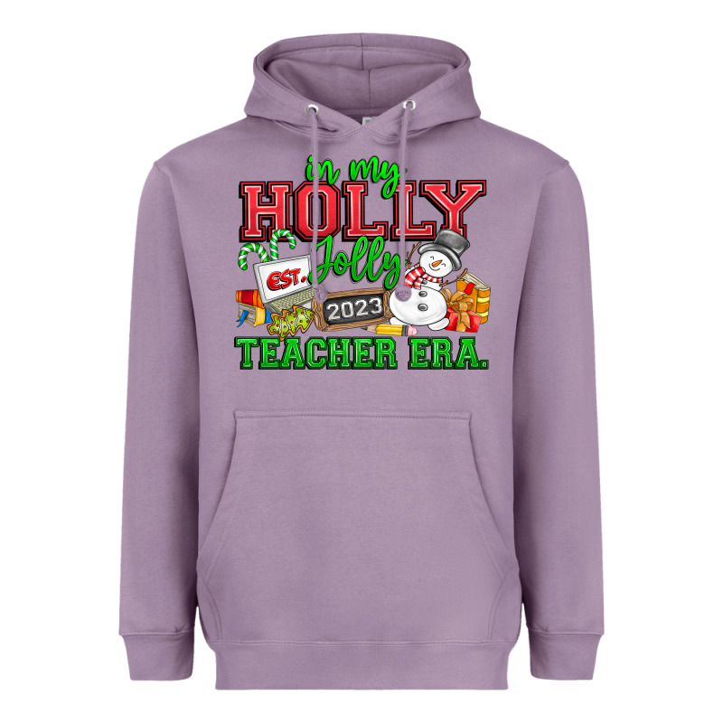 In My Holly Jolly Teacher Era Heavyweight Hoodie by CowhideDigitalArt | Teevron
