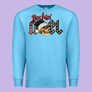 Rockin Noel Skull Premium Sweatshirt Designed By Cowhidedigitalart