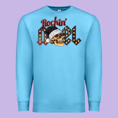 Rockin Noel Skull Premium Sweatshirt Designed By Cowhidedigitalart