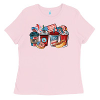 Bubblegum Pink 4th of july coffee cups Ladies Tee - NancyCooperArtShop