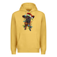 Antique Gold highland cow calf with christmas lights Premium Hoodie - RanaPortraitStore