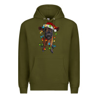 Army Green highland cow calf with christmas lights Premium Hoodie - RanaPortraitStore