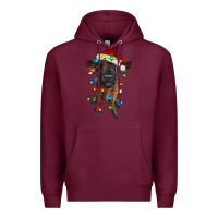 Burgundy highland cow calf with christmas lights Premium Hoodie - RanaPortraitStore