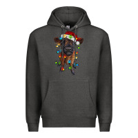 Charcoal Heather highland cow calf with christmas lights Premium Hoodie - RanaPortraitStore