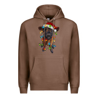 Chestnut highland cow calf with christmas lights Premium Hoodie - RanaPortraitStore