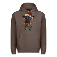 Coffee highland cow calf with christmas lights Premium Hoodie - RanaPortraitStore