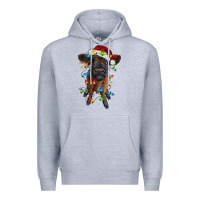 Heather Grey highland cow calf with christmas lights Premium Hoodie - RanaPortraitStore