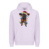 Lilac highland cow calf with christmas lights Premium Hoodie - RanaPortraitStore