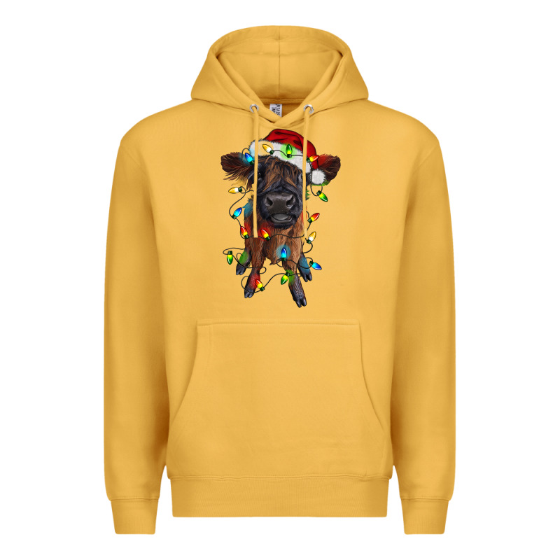 Highland Cow Calf With Christmas Lights Premium Hoodie by RanaPortraitStore | Teevron