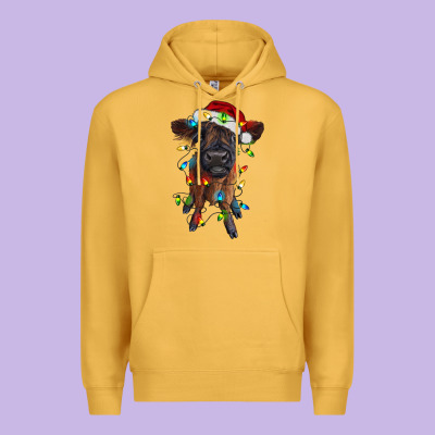 Highland Cow Calf With Christmas Lights Premium Hoodie Designed By Ranaportraitstore