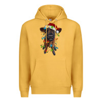 Mustard highland cow calf with christmas lights Premium Hoodie - RanaPortraitStore