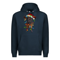 Navy highland cow calf with christmas lights Premium Hoodie - RanaPortraitStore