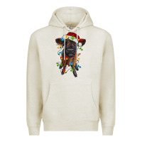 Oatmeal Heather highland cow calf with christmas lights Premium Hoodie - RanaPortraitStore