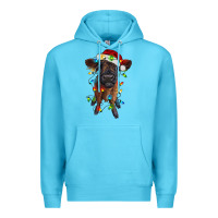 Ocean Blue highland cow calf with christmas lights Premium Hoodie - RanaPortraitStore