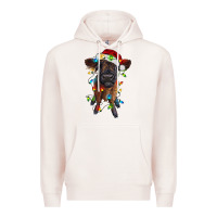 Pale Pink highland cow calf with christmas lights Premium Hoodie - RanaPortraitStore