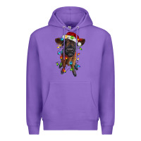 Purple highland cow calf with christmas lights Premium Hoodie - RanaPortraitStore