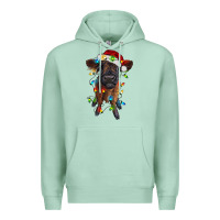 Seafoam highland cow calf with christmas lights Premium Hoodie - RanaPortraitStore