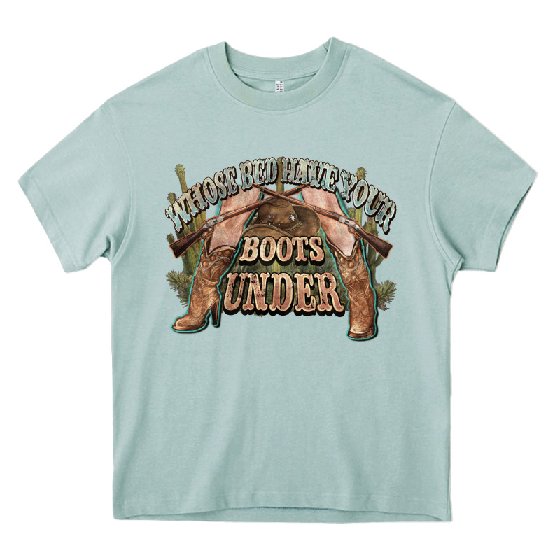 Whose Bed Have Your Boots Under Cowboy Western Heavy Core Tee by NancyCooperArtShop | Teevron