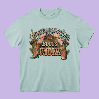 Whose Bed Have Your Boots Under Cowboy Western Heavy Core Tee Designed By Nancycooperartshop
