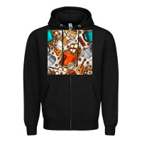 Black camping coffee cups marshmallow and moka pot with leopard seamless pat Zipper Hoodie - BundleAndBundleShop