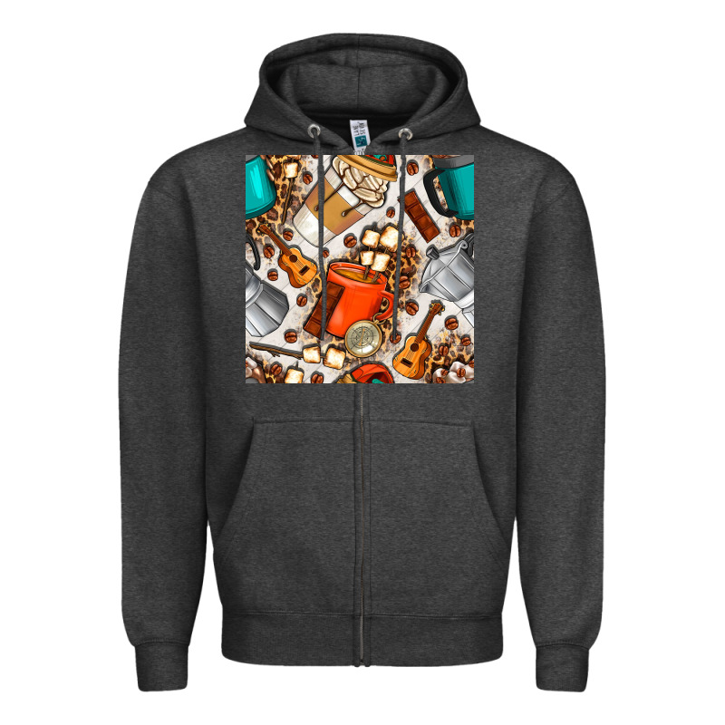 Camping Coffee Cups Marshmallow And Moka Pot With Leopard Seamless Pat Zipper Hoodie by BundleAndBundleShop | Teevron