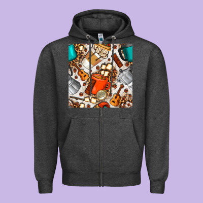 Camping Coffee Cups Marshmallow And Moka Pot With Leopard Seamless Pat Zipper Hoodie Designed By Bundleandbundleshop