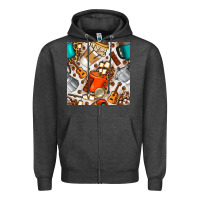 Charcoal Heather camping coffee cups marshmallow and moka pot with leopard seamless pat Zipper Hoodie - BundleAndBundleShop