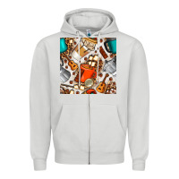Dove Grey camping coffee cups marshmallow and moka pot with leopard seamless pat Zipper Hoodie - BundleAndBundleShop