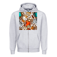Heather Grey camping coffee cups marshmallow and moka pot with leopard seamless pat Zipper Hoodie - BundleAndBundleShop