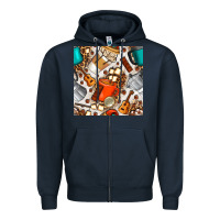 Navy camping coffee cups marshmallow and moka pot with leopard seamless pat Zipper Hoodie - BundleAndBundleShop