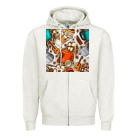 Oatmeal Heather camping coffee cups marshmallow and moka pot with leopard seamless pat Zipper Hoodie - BundleAndBundleShop