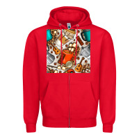 Red camping coffee cups marshmallow and moka pot with leopard seamless pat Zipper Hoodie - BundleAndBundleShop