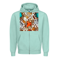 Seafoam camping coffee cups marshmallow and moka pot with leopard seamless pat Zipper Hoodie - BundleAndBundleShop