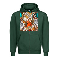 Sports Green camping coffee cups marshmallow and moka pot with leopard seamless pat Zipper Hoodie - BundleAndBundleShop