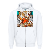 White camping coffee cups marshmallow and moka pot with leopard seamless pat Zipper Hoodie - BundleAndBundleShop