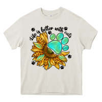 Cream life is better with cats Heavy Core Tee - NancyCooperArtShop